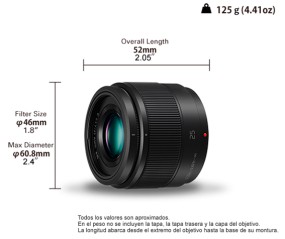 Panasonic 25mm f1.7 dimensiones