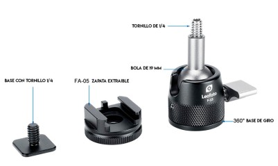 Mini rótula LEOFOTO F-19 CONTENIDO