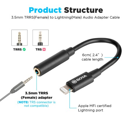 CABLE ADAPTADOR MICRÓFONO A LIGHTNING BOYA BY-K3