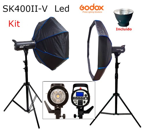 EQUIPO GODOX SK400II-V LED 2 FLASHES CON SOFTBOXES Y PIES