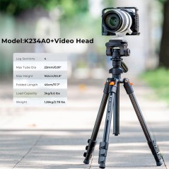 TRÍPODE K&F K234A0 CON RÓTULA DE 3 VÍAS PARA VIDEO Y OBSERVACIÓN